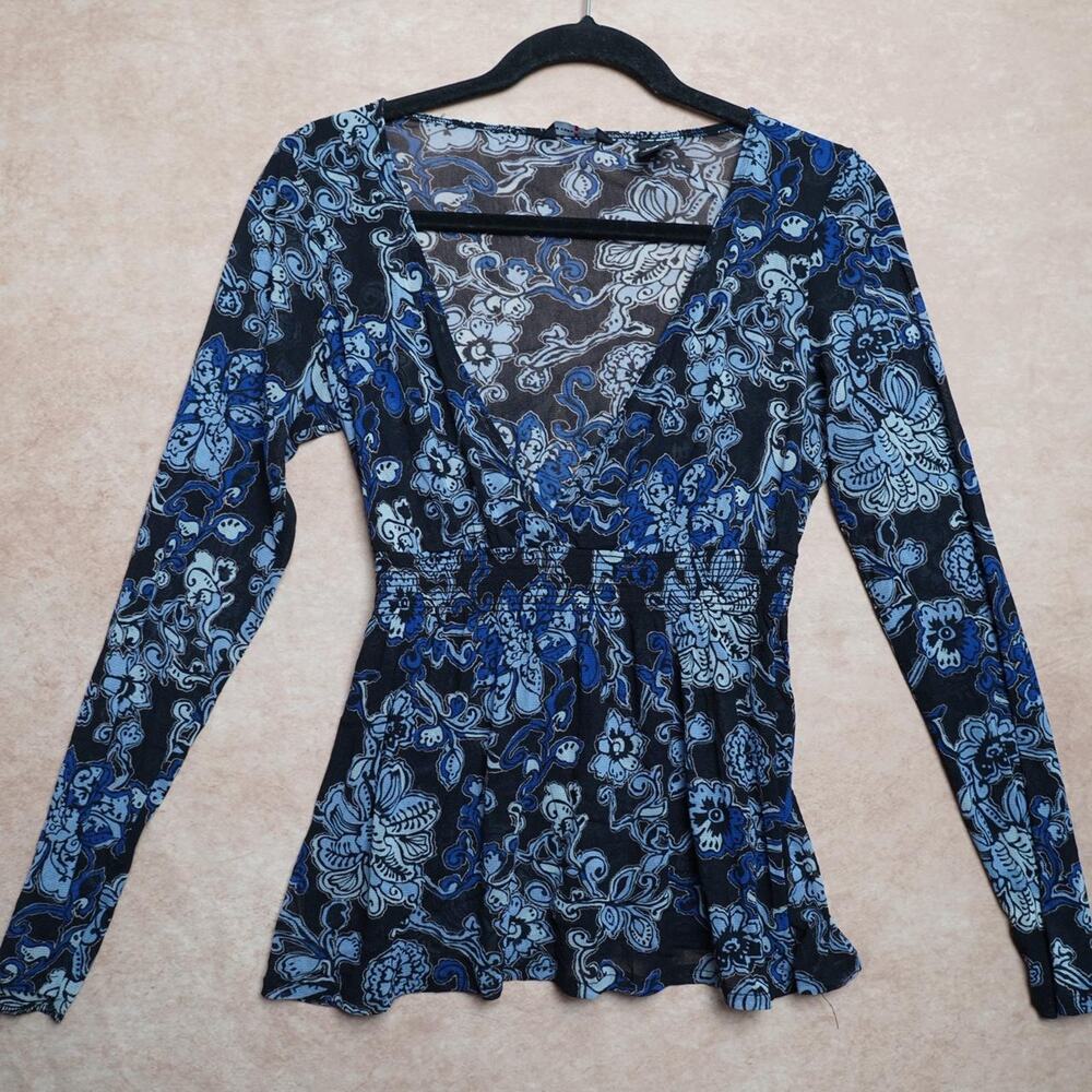 New York & Company Floral Peplum Top S Y2K